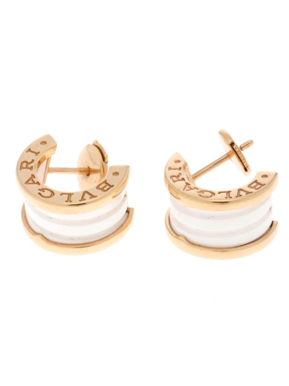Bvlgari 18k Pink Gold Ceramic Earrings White